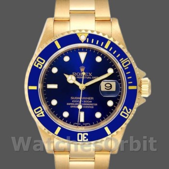 Replica Rolex Submariner 40 mm Uomo-16618-oro giallo-quadrante blu Blu