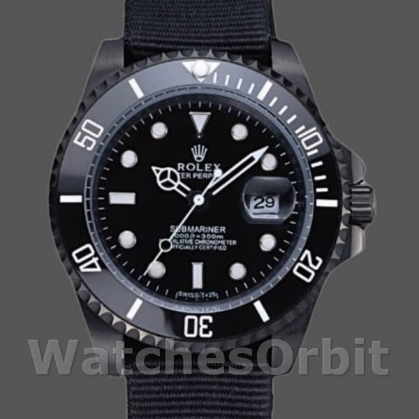 Replica Rolex Submariner 40 mm Uomo-622006-Cinturino in nylon nero-Comparto nero Nero