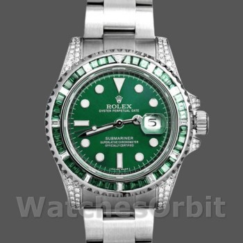 Replica Rolex Submariner Date 40mm Uomo-116610LN-Custom Diamond-Acciaio inossidabile-Comparto Verde Verde