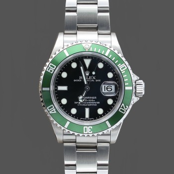 Replica Rolex Submariner 40 mm Uomo-16610LV-Acciaio inossidabile Oyster-Comparto nero Nero