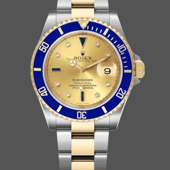 Replica Rolex Submariner 40 mm Uomo-16613-Champagne Serti Quadrante Champagne Serti