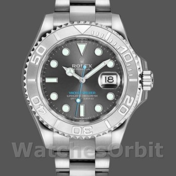 Replica Rolex Yacht-Master 40mm Uomo-116622-Acciaio inossidabile-Giallo quadrante grigio Uomo