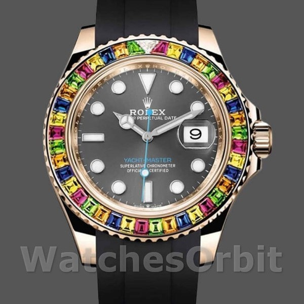 Replica Rolex Yacht-Master-116695 da uomo, 40 mm, cinturino in gomma nera, quadrante grigio, grigio da uomo