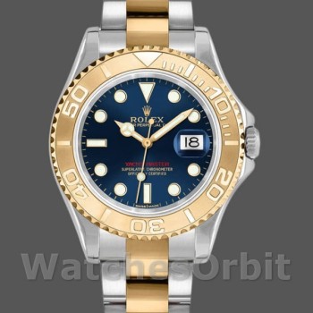 Replica Rolex Yacht-Master 35 mm Unisex-168623-Acciaio e oro-Comparto blu Blu