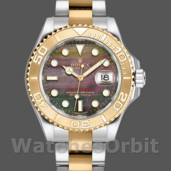 Replica Rolex Yacht-Master 35 mm Unisex-168623-Acciaio e oro giallo-Comparto nero MOP Nero