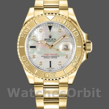 Replica Rolex Yacht-Master 35 mm Unisex-168628-Comparto bianco MOP-Oro giallo MOP