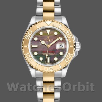 Replica Rolex Yacht-Master 29mm Donna-169623-Acciaio e oro giallo-Comparto nero MOP MOP