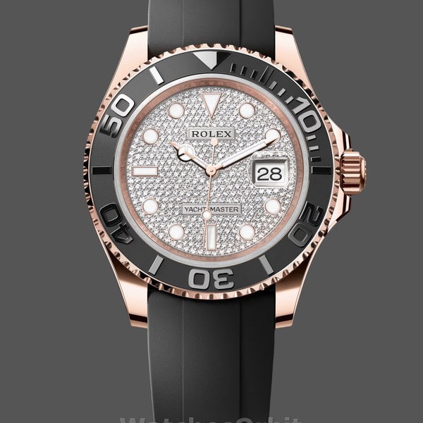 Replica Rolex Yacht-Master II-126655 da uomo, 40 mm, oro rosa, quadrante con pavé di diamanti, Pave di diamanti da uomo
